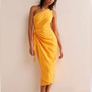 Free People one shoulder orange midi dress